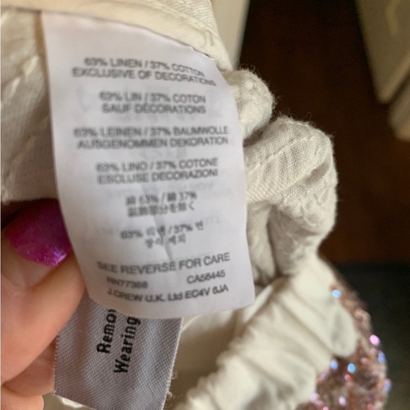 J. Crew Seaside Pants Womens 2 Iridescent Sequin Ivory Linen Cotton Jogger NEW - Picture 5 of 6